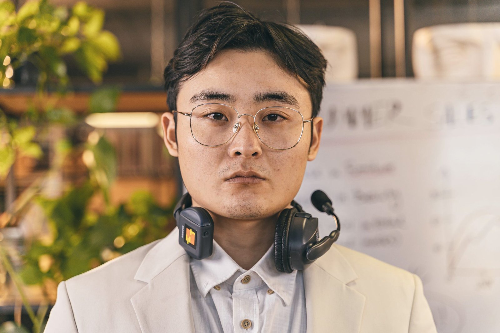 Voice professional with headset in a studio office