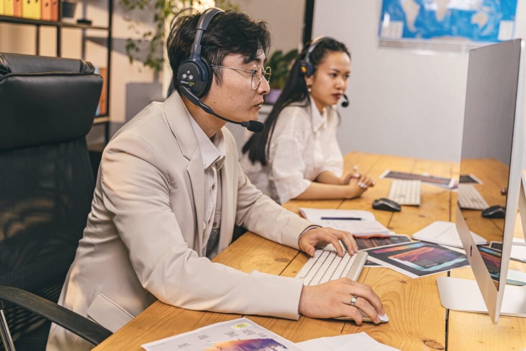Transcriber with headset typing